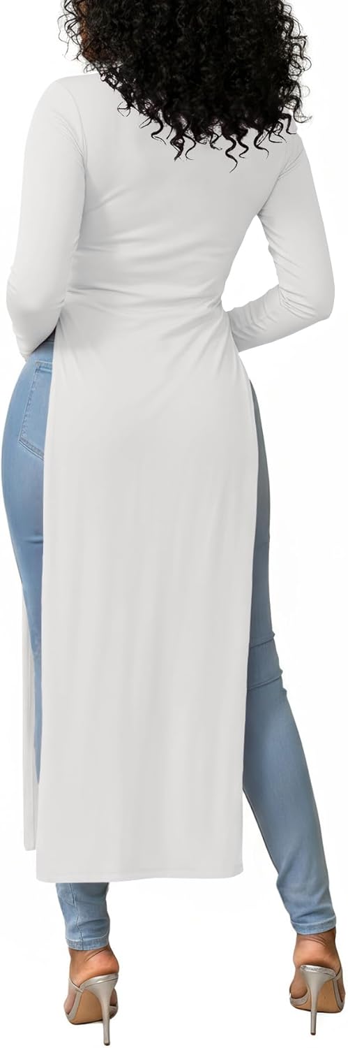 OPOIPIN Women's Crew Neck Split Slit Hem Long Sleeve Slim Fit Tee Top Long Shirt Tunic - Image 5