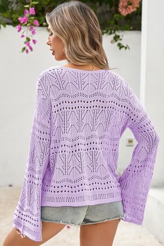 Image of Cakulo Womens Summer Crochet Tops Boho Off Shoulder Sweaters Lightweight V Neck Loose Vacation Resort Wear 2026