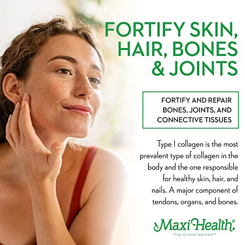 Maxi Health Collagen Peptides Powder – Type I Unflavored Marine Powder Collagen for Women & Men - Wild-Caught Protein Supplement for Joints, Skin, Hair & NailNails (5.46 oz)