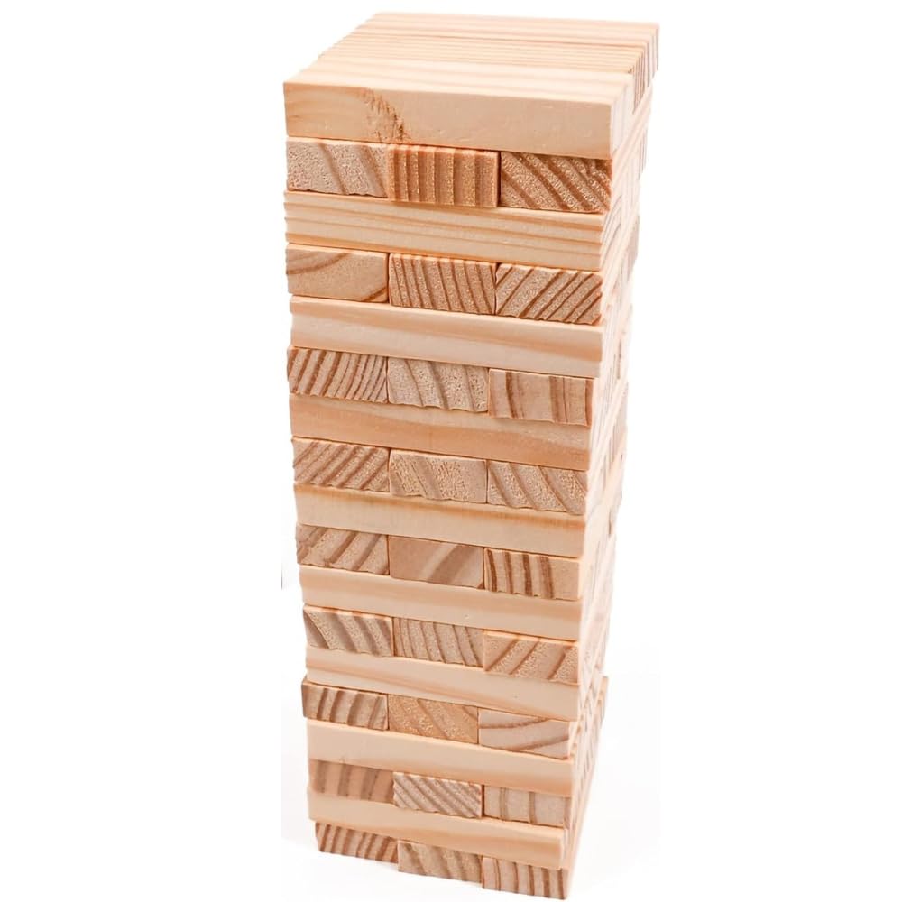 eMKay® Large Wooden Tumbling Tower Game | 54 Natural Wood Blocks | Classic Stacking & Balancing Game for Kids & Adults | Travel Size | Indoor Outdoor Family Fun Party Toy