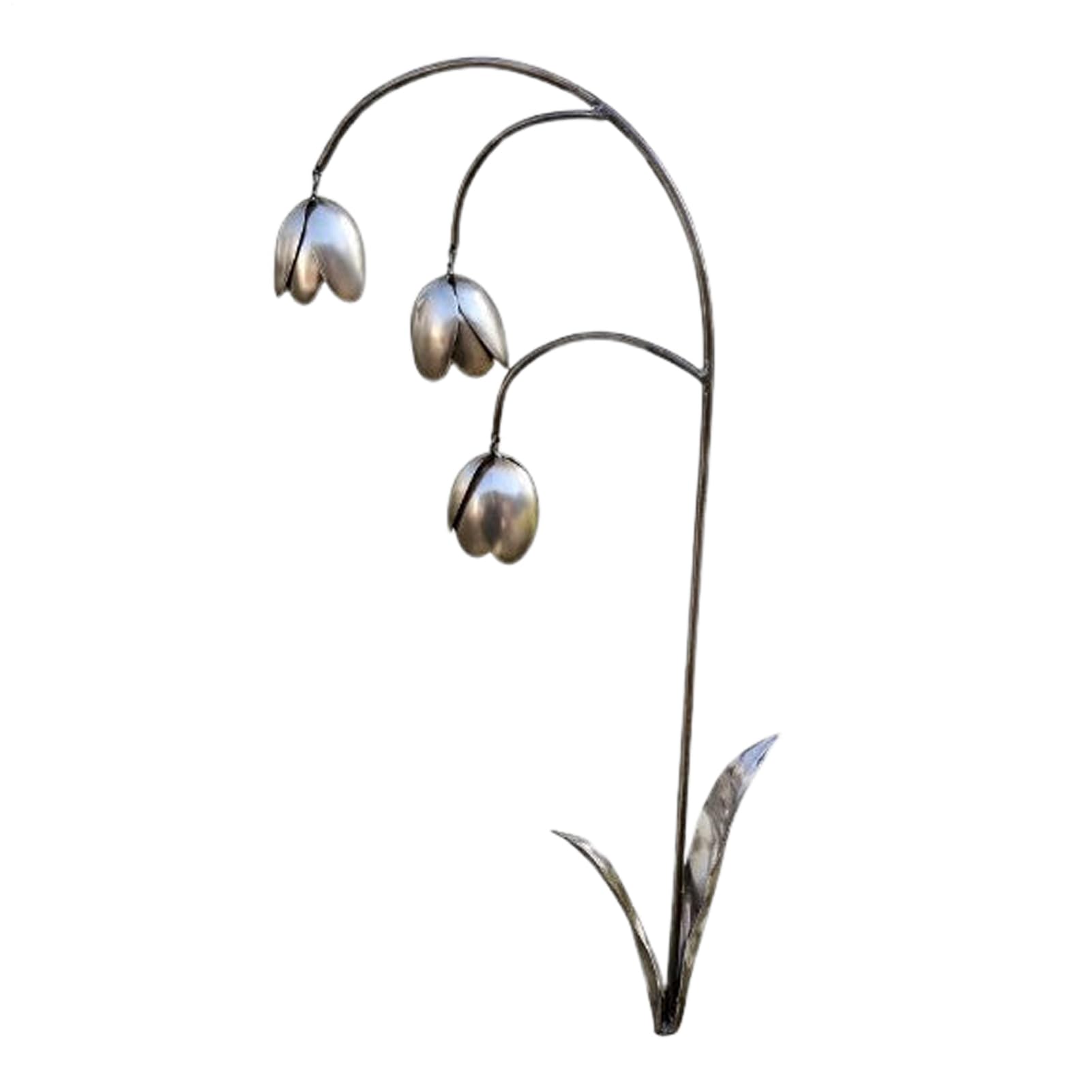 Iron Lily Of The Valley Sculpture, Eco-Friendly Design, 40x2.54x12.7cm, Flowers Decorative Garden Stakes, Scrap Iron Art Garden Decorations, Versatile Decor, For Lawn Porch Patio
