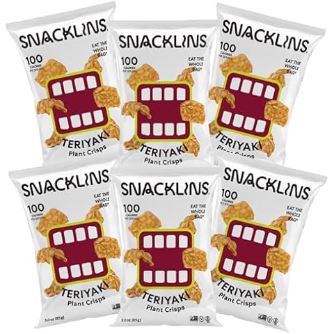 SNACKLINS Plant Based Crisps Vegan Healthy Snacks - Gluten Free, Grain Free, Plant Based Crisps, 100% Kosher, Low Calorie and No Added Sugar, Crunchy, Puffed Snack - Teriyaki - 3oz bag (Case of 6) Cover