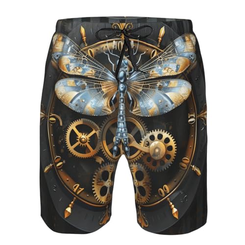 Men's Quick Dry Swim Shorts Dragonfly Gears Steampunk Striped Dark Beach Trunks with Pockets3
