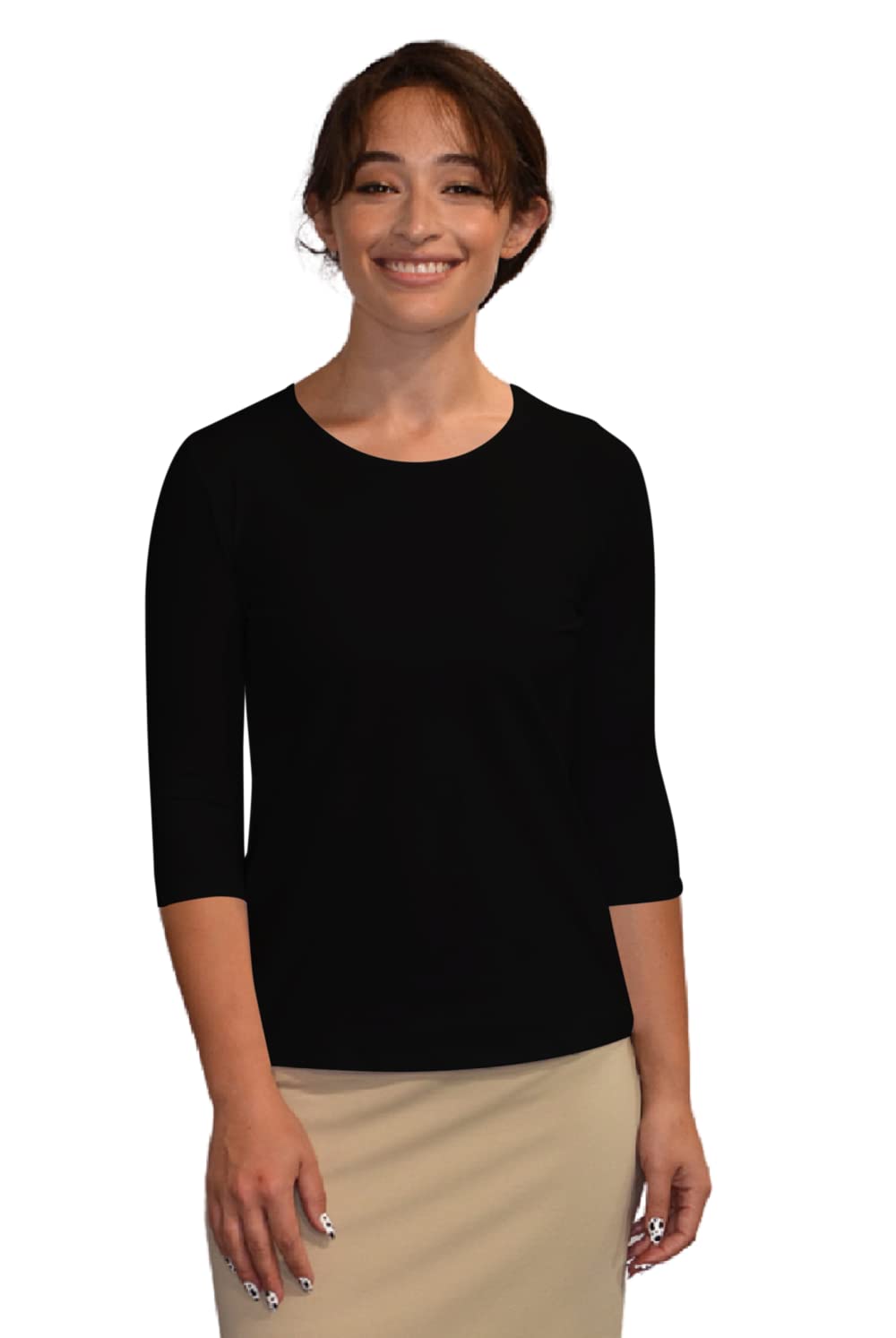 Kosher CasualWomen's Modest 3/4 Sleeve Closed Neckline Crew Neck Layering Top