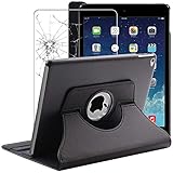 ebestStar - Funda para iPad Air 2, iPad 6 Apple, Carcasa Capa Giratoria, 360 Protectora, Cuero PU Soporte, Negro + Cristal Templado