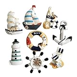 Resin Refrigerator Magnets, Set of 8, Featuring Marine Sailboats, Fishing Boats, Lighthouses, and 3D Cruise Ship, Hand-Painted, Ideal for Nautical Christmas Ornaments and Home & Office Decor, (8)