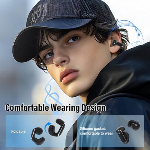 Image of Clip On Ear buds, Open Ear Headphones, Bluetooth 5.4 HiFi Stereo Clip Earbuds, 42H, LED Display Wireless EarBuds, Comfortable Lightweight, IP7 Waterproof Earphones, Earbud for Workout Running, Black