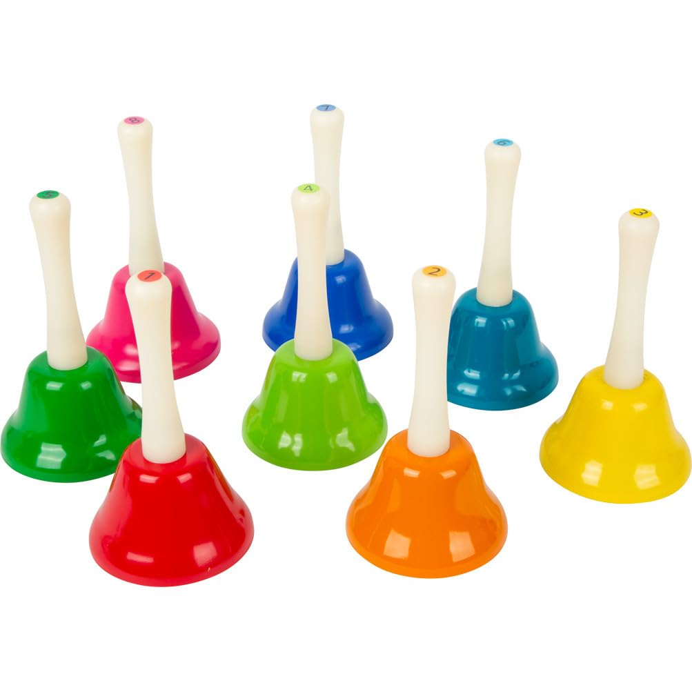 Small Foot 11693 Set de Cloches à Main, 8 pièces, Jouets pour l'éducation Musicale dés Le Plus Jeune âge, Instrument de Musique en Bois, à partir de 3 Ans