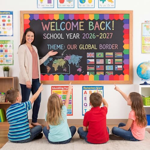 Image of Zonon 65 ft Rainbow Irregular Bulletin Board Border Colorful Rainbow Classroom Decor Irregular Die-Cut Board Border Trim for Back to School Classroom Chalkboard Wall Decoration