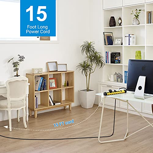Dewenwils Metal Power Strip, 6-Outlet Heavy Duty Surge Protector With 15Ft Long Cord, 14Awg/3C, 15A Circuit Breaker, 900 Joules, Low Profile Flat Plug, Wall Mountable, Ul Listed #TOP3