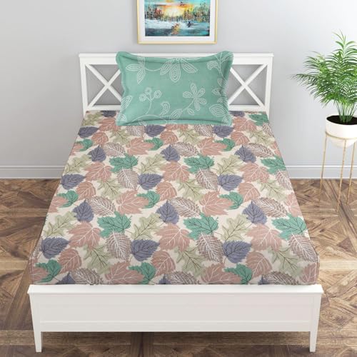 Image of IVAZA Turkish Cotton 280 TC Super Soft Warm Bedsheet Set for Single Size Bed, Durable bedsheet with 1 Pillow Cover Olive Green