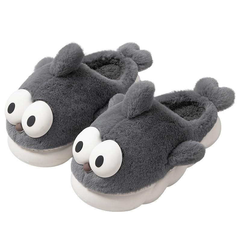 Cute Big Eyes Fuzzy Animal Slippers Warm & Soft Women and Men Home Slippers Slides for Indoor Outdoor