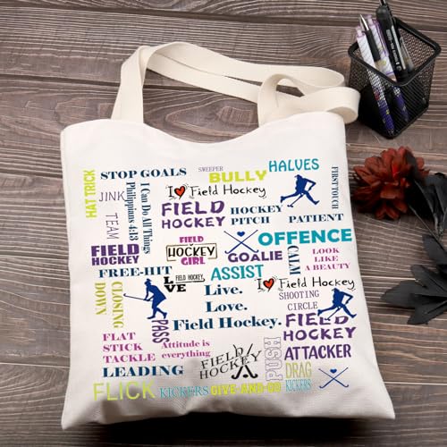 FEELMEM Field Hockey Tote Bag - Girls Hockey Gift & Player Shoulder Bag - Team Gifts, Beige - Image 3