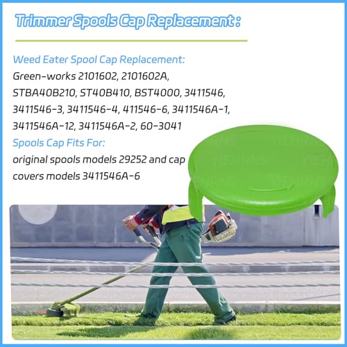 3411546A-6 Trimmer Spools Cap Covers for Greenworks 21332 21222A 21602 21062 21132 21242 21282 21312 21302 21342 24 Volt 40V 80V Cordless Weed Eater with 3411546 Auto-Feed String Cover Caps (2 Pack)