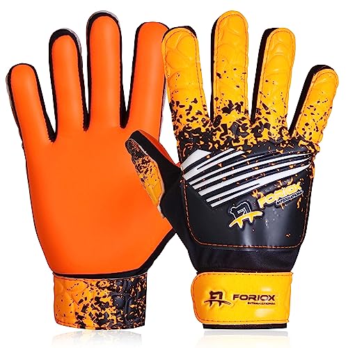 Foriox International Football Goalkeeper Gloves For kids Boys Youth Children Adults Soccer Goalie Glove with Super 3mm Grip Latex Palms Available In Bright Eye-Catching Colors (Orange, Size 9)
