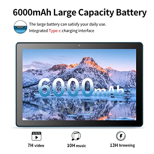 Image of 10 in Android Tablet 64GB+1TB, 1280x800 IPS Dual Camera 6000mAh (Blue)