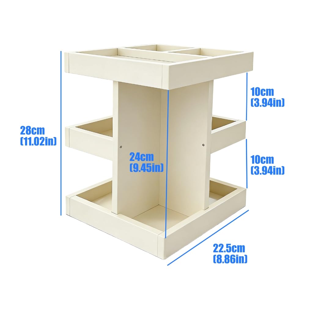Elegante organizador de accesorios de belleza de madera de 3 niveles con estante de almacenamiento giratorio para cosméticos