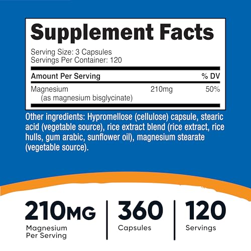 Image of Nutricost Magnesium Glycinate Capsules (210mg) 360 Capsules | Magnesium Glycinate Supplement for Gentle Absorption