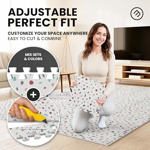 Image of bemaxx Gym Mats Set - 18 pcs EVA Interlocking Foam Floor Tiles (12.6 inchx12.6 inchx0.4 inch) 18sqft Protective Gym Flooring Sports Home Workout Exercise Mats Puzzle Garage Fitness Play-Room Pool Treadmill Bike