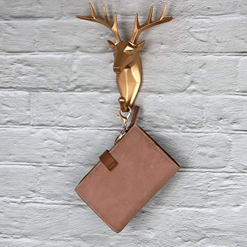 Kepfire Elegant Wall Art Cartoon Bedroom Christmas Hook Mural Home Decoration Creative Animal Gold Deer Head Coat Bag Key Cap Punch-Free Hanging Resin Nordic Style #TOP2