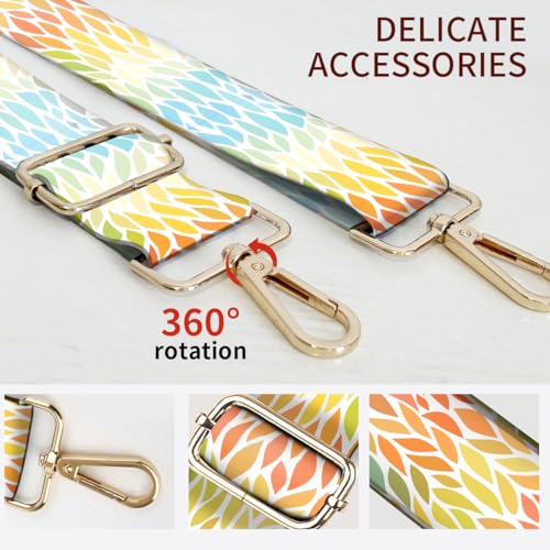 Image of Purse Strap Replacement Crossbody, 3.8cm Wide Shoulder Strap Adjustable Replacement Belt Gold Buckle, Handbag Crossbody Bag Strap Cute Colorful Leaf