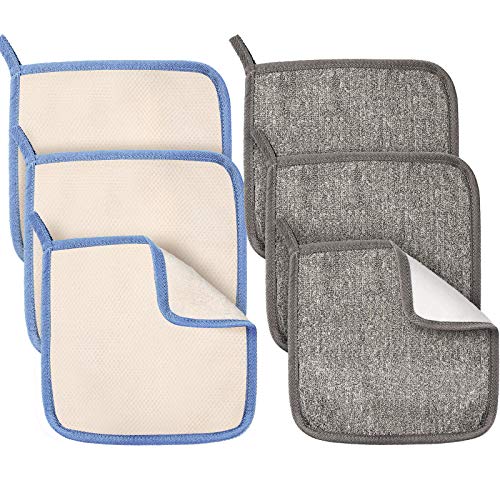6 Pieces Scrub Cloth Shower Loofah Bamboo Nylon Washcloth Exfoliating Face Body Wash Cloths Soft Weave Massage Bath Cloth Dual-Sided Exfoliating Bath Towel, 9.8 x 9.8 Inch