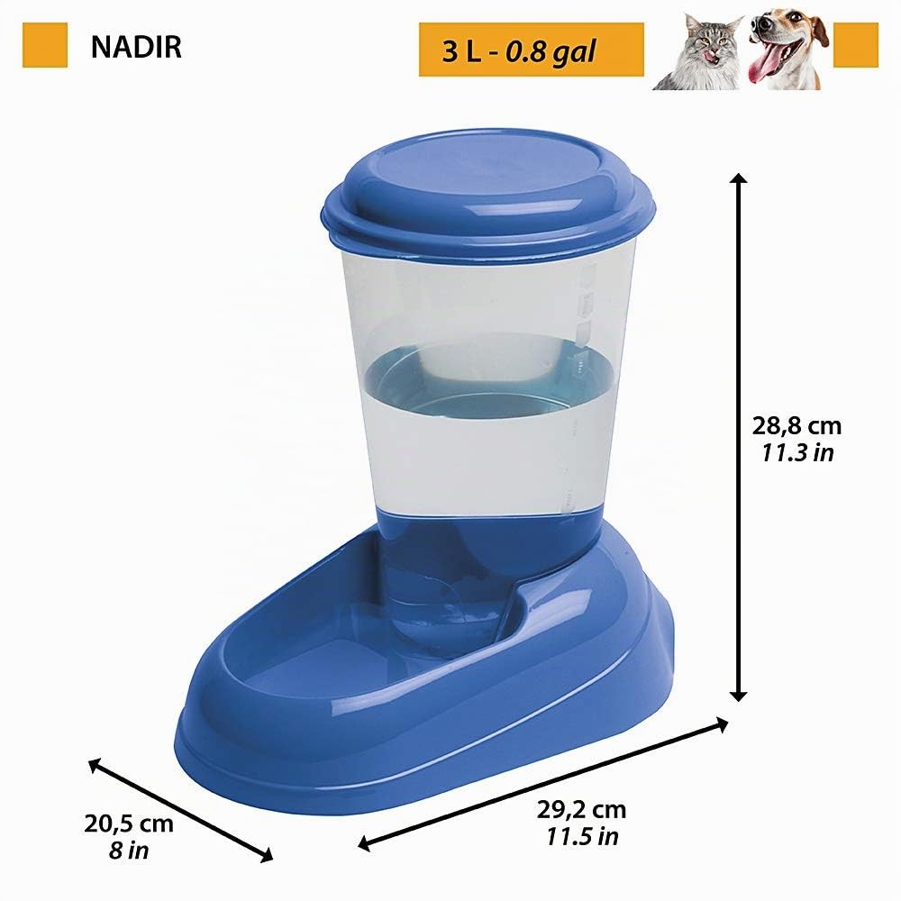 Ferplast Dispensador de Agua para Perro y Gato Nadir Drinker 3 litros para Perro pequeños y medianos, Fondo Antideslizante, 29,2 x 20,2 x h 28,8 cm Blanco