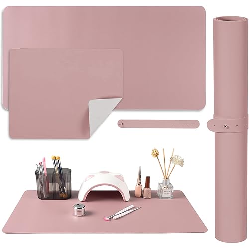 Nail Art Table Mat,2 PCS Nude Pink Fordable Soft Microfiber PU Leather Nail Mats, Nail Arm Rest Pad for Acrylic Nails,Manicure Pads Desk Mat for Nail Tech Must Haves Salon Home Nail Supplies