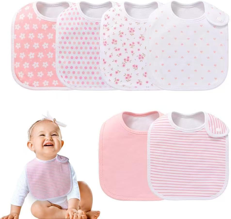 Baby Bibs - 6-Pack Waterproof Cotton Bibs with Snap — Soft and Thick Absorbent Drooling, Teething Bibs for Easy Use (Gray)