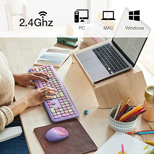 Image of MOFii Wireless Keyboard and Mouse Combo, 2.4G Slim Full-Sized Colorful Keyboard Mouse for PC Desktop Laptops Windows (Purple Colorful)