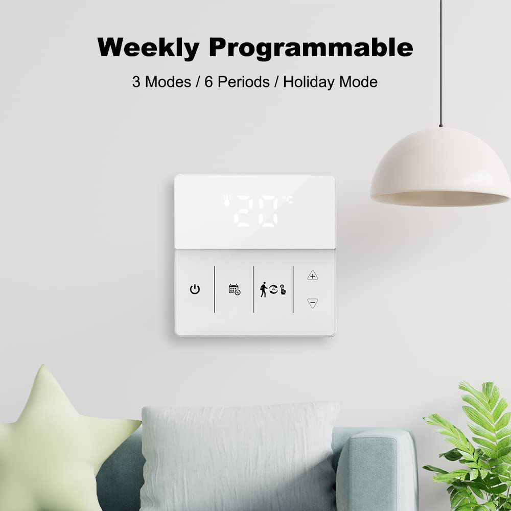 Termostato inteligente programable Caldera de gas/Calefacción de suelo eléctrico Controlador de temperatura WiFi Aplicación de voz Conexión (blanco para calefacción por suelo eléctrico)