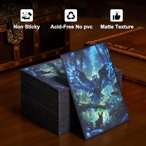 Image of Kabinka MTG Card Sleeves - 100 Standard Size Pack Clear Front & Matte Finish Back with Owl, Premium Sleeves for Magic The Gathering TCG