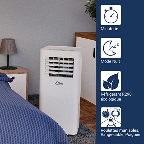 suntec climatiseur mobile coolfixx 2.6 eco r290 climatiseur portable, déshumidificateur, ventilateur, minuterie programmable, télécommande, 9000 btu/h, 2.6 kw