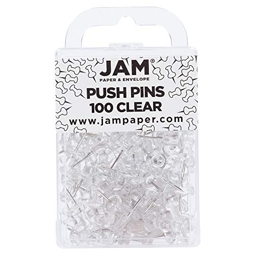 JAM PAPER Colorful Push Pins - Clear PushPins - 100/Pack