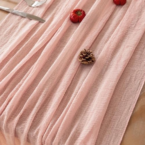 Keketoarrange Pink Cheesecloth Table Runner Spring Boho Rustic Gauze 120 inch 10FT Cheese Cloth Runner for Wedding Baby Shower Bridal Birthday Tea Party Centerpiece Summer Home Decorations by Keketoarrange - Image 5