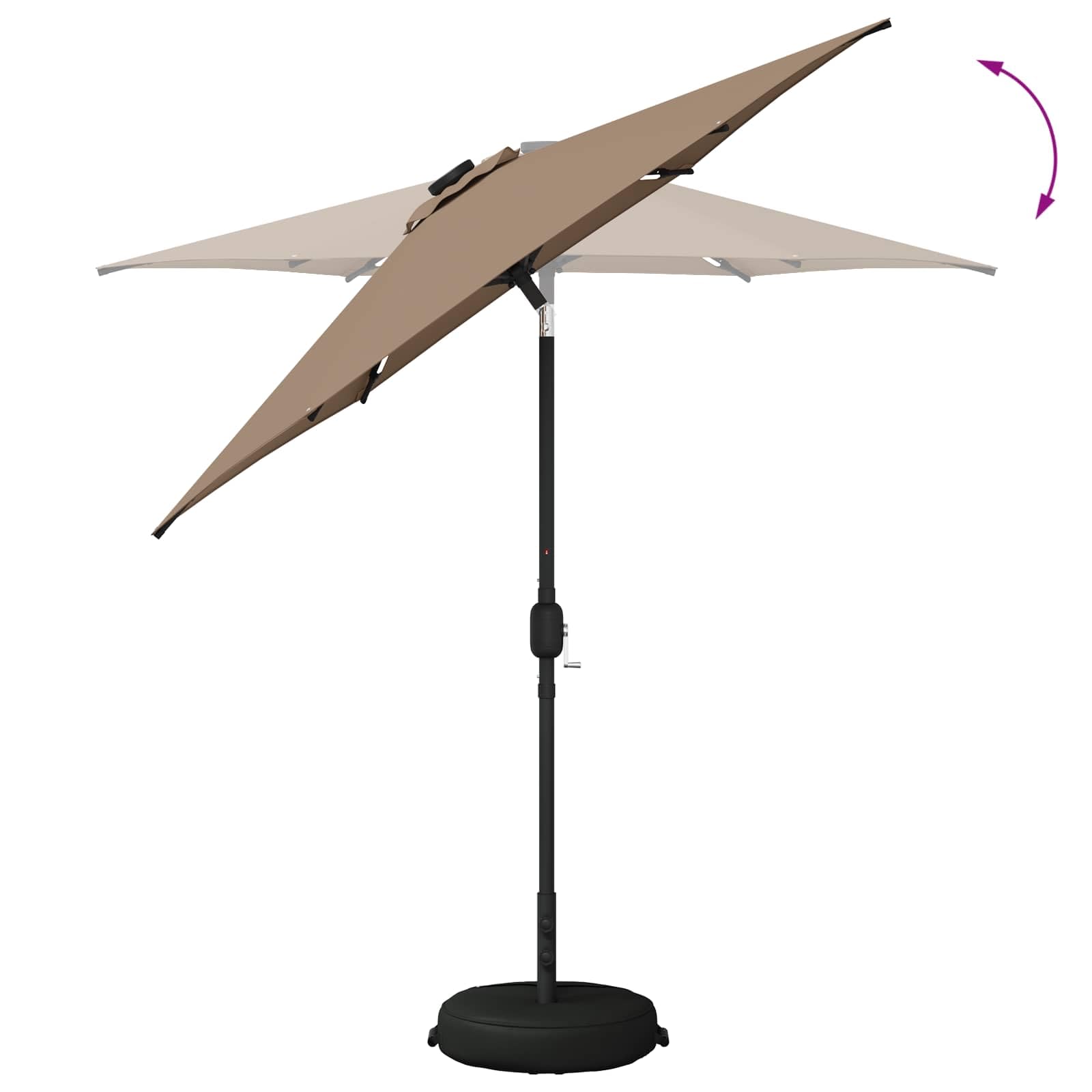 SYDE Ombrellone da giardino con luci LED e base, 230 x 230 cm | Poliestere 160 GSM, inclinazione regolabile, solare, sacco di sabbia, verniciato a polvere