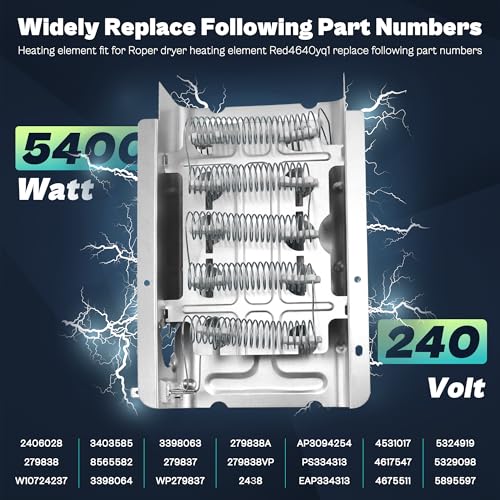 Image of Heating Element fit for Roper Whirlpool Dryer RED4516FW0-279838 W10724237 2406028 Heating Element fit for Roper Dryer Heating Element RED4640YQ0 RED4440VQ1 REX4634KQ1 RED4440SQ0 RED4340SQ1 prime&swift