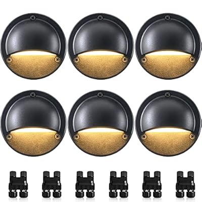 SUNVIE 5W LED Low Voltage Deck Lights, 12-24V AC/DC Outdoor Deck Lights with Fastlock2 Wire Connectors, 3000K Low Voltage Landscape Lights, Deck Lighting Outdoor Waterproof for Step Stair Post, 6 Pack