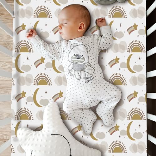 Image of Hahafelt 3 Piece Moon Star Baby Crib Bedding Set Dream Big Little One Crib Quilt for Boys Girls - Infant Toddler Nursery Bed Set Decor with Fitted Sheet, Dust Ruffle