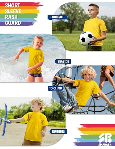 Image of Boy's UPF 50 Rash Guard Swim Shirts Short Sleeve Sun Protection SPF Fishing Surfing Water Beach Shirts Quick Dry