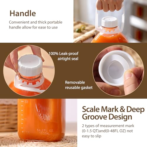 Image of CUCUMI 2 Pack 64 Oz Glass Milk Bottle with Reusable Strong Airtight Screw Lid, 2 Qt Glass Juice Bottles for Almond Milk