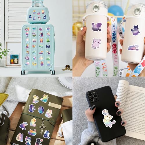 Image of 130Pcs Cute Cat Stickers, Kawaii Starry Sky Cat Vinyl Decals, Waterproof Sticker Set for Laptop Water Bottle Scrapbook, Cat Lover Gifts & Party Decorations