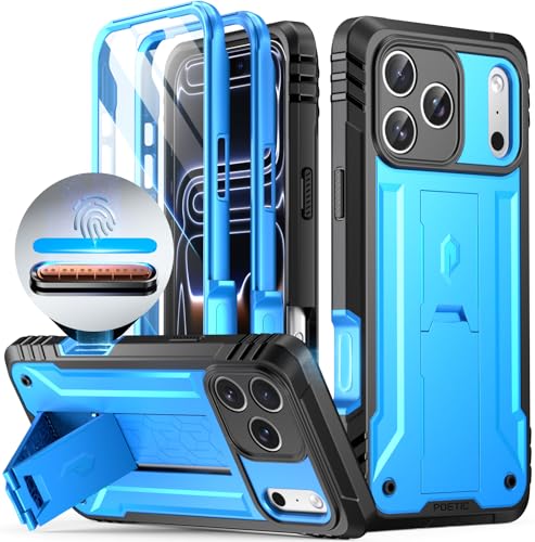 Image of Poetic for iPhone 17 Pro Case with Camera Control Capture Button, [Built-in Stand] [Built-in Screen Protector] Full-Body Military Grade Rugged Phone Case for iPhone 17 Pro, Light Blue