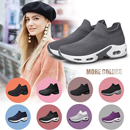Image of YHOON Women's Walking Shoes - Sock Sneakers Slip on Mesh Platform Air Cushion Athletic Shoes Work Nurse Comfortable