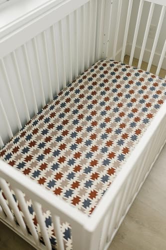Image of Western Aztec Muslin Crib Sheet by Mebie Baby, Soft and Breathable Bed Sheets for Babies, Modern Neutral Bedding for Cribs, Standard Crib Mattress Fitted Sheet, Great for Boy or Girl Room or Nursery