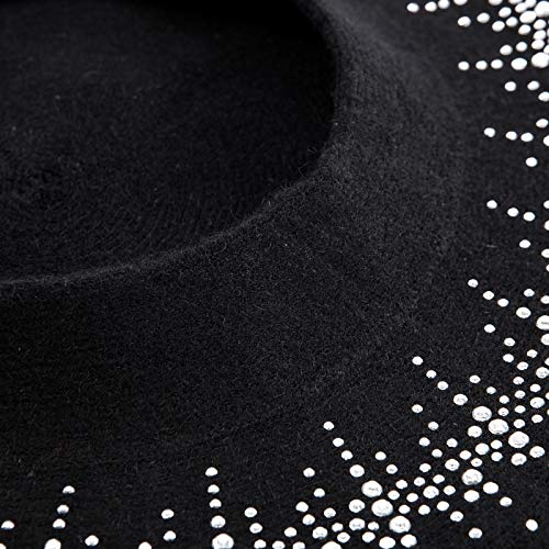 LADYBRO Rhinestone Beret Hats for Women 2 Layers Wool French Hat Lady Winter Warm Hat
