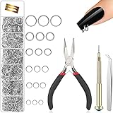 Schmuckzubehör Set: Sie erhalten 1010 Stücke offene Sprungringe in 6 Größen und 1 Stück Sprungring zum Öffnen und Schließen, die gut verpackt in einem Schmuck Organizer Koffer aus Kunststoff mit 7 Gittern sind; Kommt auch mit 1 Stück Nagel Charm Piercing Werkzeug, 1 Paar Schmucknadelzange, 1 Paar Pinzette, ein praktisches Set für Ihre Nagel DIY und Bastelprojekte DIY