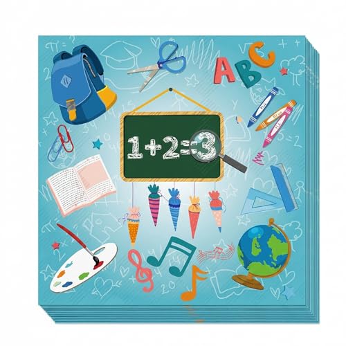 60 Stück Servietten Einschulung 3-lagige Schulkind Servietten für Junge und Mädchen 2026 Schulanfang Deko und Party Zubehör Blau 33x33 cm