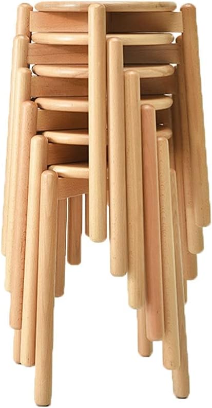 Minimalist Fashion Creative 6 Pack Solid Wood Round Stool Home Dining Stool Small Stool Makeup Stool Bench Dining Table Stool for Dining/Home Casual/6 Pack Wood Color
