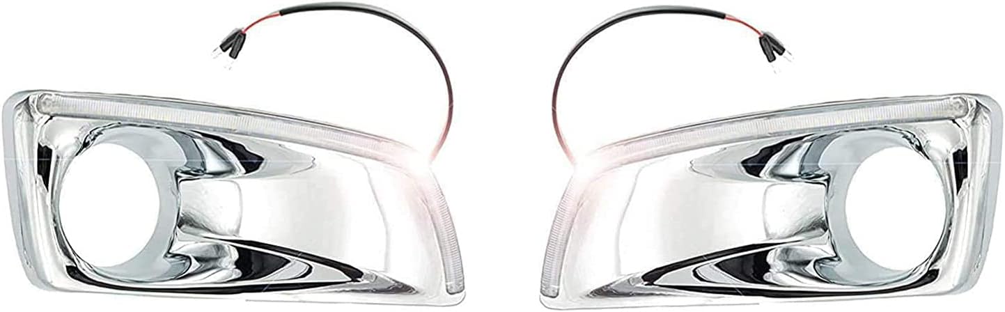 KOZAK Chrome Finish Auxiliary Bezels Pair (Driver and Passenger Sides) with Built-in Light Strip Compatible with Peterbilt Semi Trucks PLUS Logo Emblem and Vest included